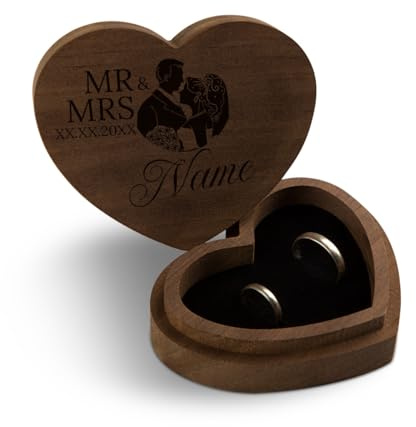Hochzeit Ringbox Herz Ringkissen Ringschachtel individuell 10 x 8,5 cm Kebony Holz - Mr & Mrs