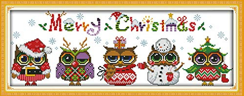 Awesocrafts Kreuzstich Stickpackungen, Weihnachten Eulen Bilder Vorlagen Stickerei Set Zählmuster
