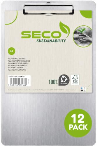 Seco Klemmbrett, A4, stabiles Aluminium, rostfrei, 12 Stück