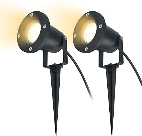 UISEBRT 2 x 3 W LED-trädgårdsstrålkastare med markspett, trädgårdslampor varmvit, vattentät IP65 för utomhusbruk, trädgård, damm, landskap med utan kontakt (2 x 3 W varmvit)