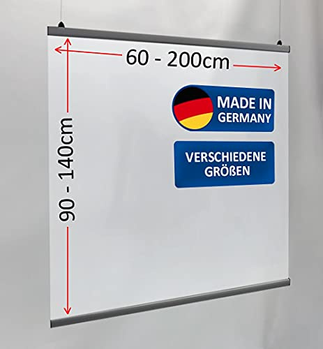 MyMaxxi | Deckenhänger Spuckschutz Folie 130x90cm mit Alu-Klemmschiene | Schutz Wand hängend | Spritzschutz | Abtrennwand | Ladentheke | Spuckschutz Deckenhänger