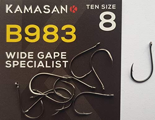KAMASAN B983 Angelhaken mit abgewinkelter Öse, grob, Angelhaken für Karpfen, Drop-Shot-Drop-Shot (10 Haken pro Packung)