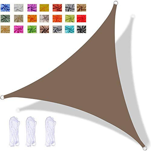 Sun Shade Sail 3x3x3m Waterproof Triangle PES Polyester 98% UV Block for Outdoor Garden Patio Yard Party with Free Ropes, Brown