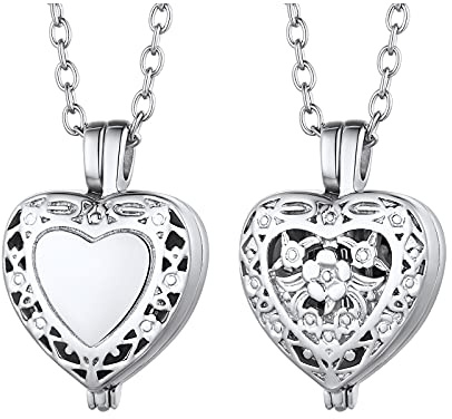 Heart Locket Urn Necklaces for Ashes Vintage Pattern Hollow out Stainless Steel Keepsake Memorial Cremation Jewelry for Women Family Granny