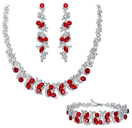 Clearine Statement Schmuckset Damen Hochzeit Braut Kristall Cluster Halskette Kragen Choker, Baumeln Ohrringe und Armkette Set Schwarz Silber-Tone