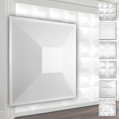 HEXIM 3D Wandpaneele, PVC Kunststoff weiß - Pyramiden Design Paneele 50x50cm Wandverkleidung (2QM HD024) Kinderzimmer Wandtattoos Dekorpaneele