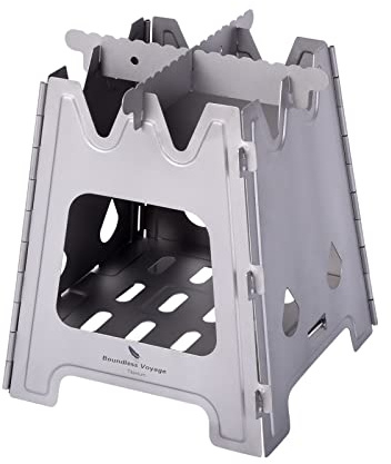 iBasingo Titan Holzofen mit Halterung Solo Camping Herd Klappbrenner Outdoor Tragbarer Stove Ofen Leichte Alkoholheizung Rucksack BBQ Kochset Touristen Kocher Survival Wanderzubehör Ti2009C