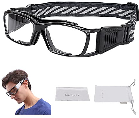 SooGree Racquetball Goggles - Sports Glasses Basketball Football Protective Eyewear Anti Fog Shock Absorption with Adjustable Strap (G8015 Black frame black pad)