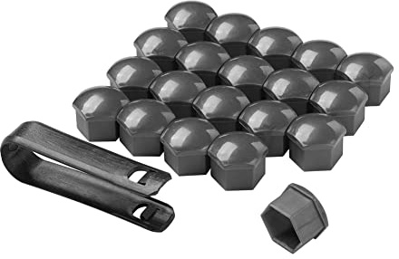 JSCARLIFE 20 stycken hjulmutterlock, universellt däckmutterskydd hjulbult mutterlock skydd med borttagningsverktyg för bilar (grå, 21 mm)