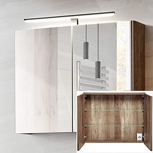 Lomadox Badezimmer Spiegelschrank in Vintage Oak Eiche, 2-türig, LED Beleuchtung, Schalter, Steckdose B/H/T: 80/75/17cm