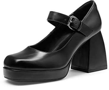 DREAM PAIRS Escarpins Femme Talon Haut Mary Jane à Bout Carré Style Y2K avec Plateforme Confort Chaussures Lolita,Size 39,Noir-PU,SDPU2331W