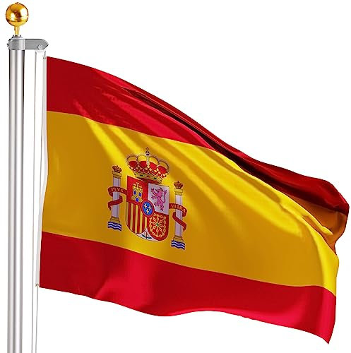 BRUBAKER Asta de 6 m Incl. Bandera de España y Punta de Bola Dorada - Asta de Aluminio con Manguito de Suelo para Jardín y Camping + Bandera de España 150 x 90 cm