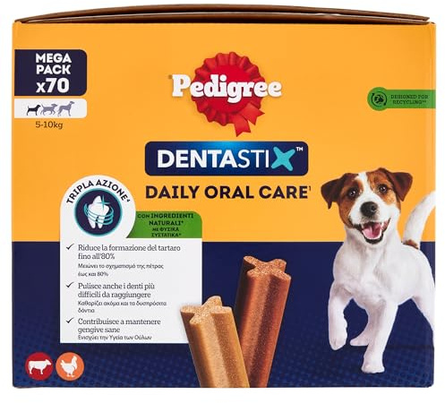 Pedigree Dentastix Snack per Igiene Orale, Cane Piccolo 5-10 kg, Confezione Scorta da 70 Bastoncini in Totale