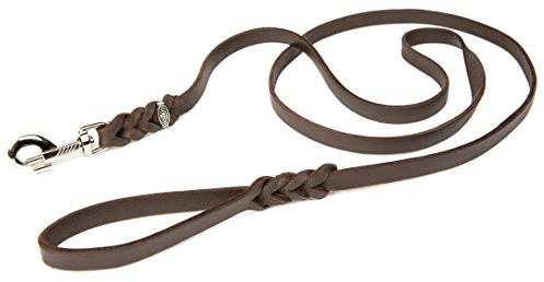 CopcoPet - Fettlederleine 3 m x 15 mm, Braun, Hunde-Leine aus Leder mit verchromtem Karabiner, geflochtene Hunde-Führleine Leder