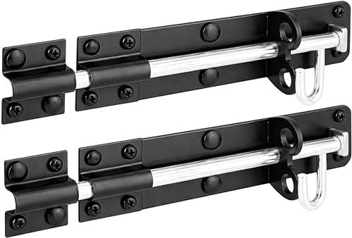 IRONTITE 2 Pack Black Brenton Bolt Gate Bolt 200mm (8), Ideal Door Bolt Lock for Gates, Sheds, Barns etc. Heavy Duty Gate Lock Bolts. Garden Gate Bolts for Wooden Gates Including Fixings.