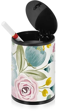 Frühlingsblumen-Aschenbecher für Zigaretten, Auto mit Deckel, geruchsdicht, Edelstahl, tragbar, rauchfrei, selbstlöschend, Hintern-Eimer, schöne Asche