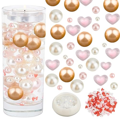 SUNNYCLUE 10000+Pcs Perles de Remplissage de Vase de Mariage Rose Remplisseurs de Vase de Saint-Valentin Perles D'Imitation Flottantes Perles de Coeur Bougies de Saint-Valentin Pièces de Coeur Rouges