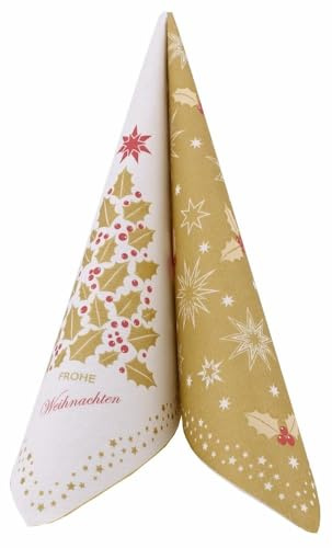 APARTina 50 Weihnachtsservietten 40x40 stoffähnlich - ILEX, Servietten Weihnachten, Winterservietten, hochwertige Tisch Deko für Weihnachtsfeiern oder Adventsfeste (Gold)