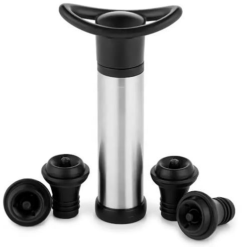 BarBits Black Vacuum Saver Pump & 2 Stopper Set - Wine Stopper, Wine Preserver, Reusable Bottle Sealer Keeps Wine Fresh, Ideal Wine Accessories Gift