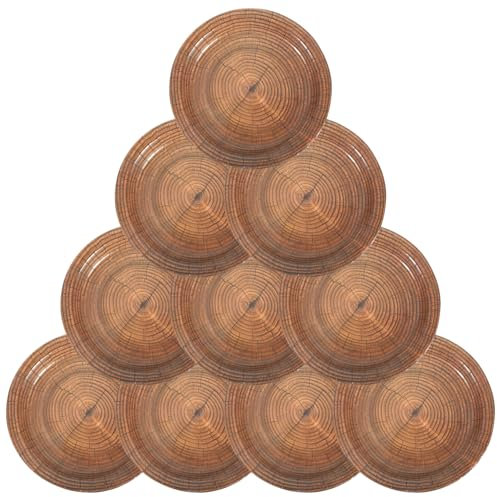 NIYANGLE 10 Uds Vajilla De Fiesta Platos De Papel Desechables Plato Para Servir Comida Plato De Postre De Papel Platos De Fiesta Desechables Vajilla De Grano De Madera Plato De Pastel