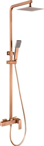 IMEX Colonna doccia miscelatore monocomando in ottone e acciaio inox oro rosa spazzolato con soffione piatto 20x20 cm anticalcare asta estensibile cartuccia ceramica Ø35 mm tubo PVC 15 m Imex-BDP0