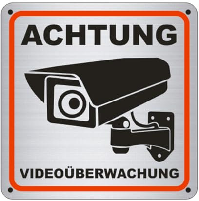 Achtung Videoüberwachung Schild,15 * 15cm Aluminium Schilder Kameraüberwachung, 4 Bohrlöcher,Hinweisschild Videoüberwachung