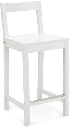 Amazon Basics Taburete de cocina de madera maciza blanca, taburete de bar con respaldo, silla de comedor, fácil montaje, moderno, 88 cm de alto
