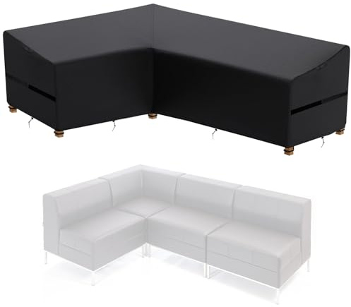ZOALXZNT Gartenmöbel Abdeckung L-Form Wasserdicht，Schutzhülle für Ecksofa mit Kordelzug und Verstellbare Schnallen,Abdeckplane für Outdoor Ecksofa 420D Oxford-Stoff (270 * 270 * 60cm,Schwarz)