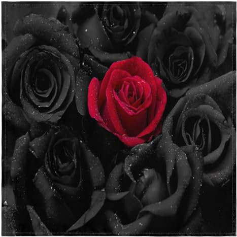 Roses Homes Stoffservietten, 50,8 x 50,8 cm, schwarz-rote Rosen, Stoffservietten, 6 Stück, waschbar, wiederverwendbar, Tischservietten für Hochzeiten, Partys, Urlaub, Familienessen