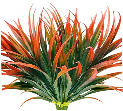 Pastoralist 17inch Artificial Ferns,8 Bundles Artificial Grass Fake Plants Outdoor Plastic Plants Uv Resistant Greenery Fake Grass For Home Window Garden Office Patio, Orange