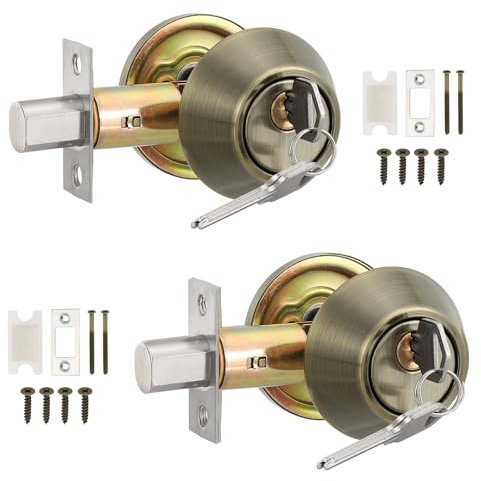 PATIKIL Keyed Alike Single Cylinder Deadbolts, 2 Pack Keyed Entry Door Knob Anti-Theft Exterior Door Hardware for Front Door and Entrance Door, Cyan-Copper