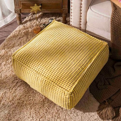 SUTAVIA Pouf Ottomanen-Bezug, ungefüllt, dekorativer Sitzsack, weiche Aufbewahrung, Sitzsack, 50,8 x 50,8 x 20,3 cm, quadratisch, Fußstütze für Wohnzimmer, Schlafzimmer (gelb, quadratisch)