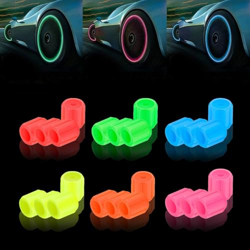 DAYKET 24 Stück Auto Leuchtende Ventilkappen Auto für VW T-ROC SUV/R-Line (A11), Fluoreszierende Reifenventilkappen, Ventilschaftabdeckung Leuchtend
