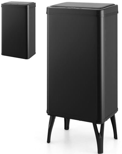 50L Stainless Steel Automatic Sensor Kitchen Bin with Soft Closure Lid & Detachable Legs Touchless Infrared Motion Waste Bin for Home Office Fingerprint Proof Smart Trash Can Dustbin (Black)