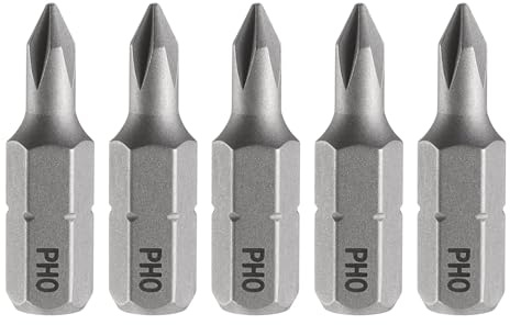 sourcing map 5pcs PH0 Phillips Screwdriver Bit 1/4 Hex Shank 25mm/1 Length Magnetic Cross Head S2 Steel Screw Driver Bit