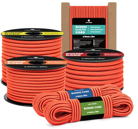 Kamu Synber Gummirep 5mm x 10m Gummisnöre Spännrep Spänngummi för Camping, Gör-det-själv, Släpvagn | Fluorescerande Orange