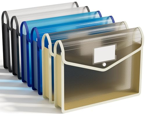 ABC life A4 plastplånböcker, 6 st tryckarplånbok, plastmappar, polykuvert, expanderande dokumentmapp med knappstängning/kortplats, flerfärgade fickor kuvert för skola kontor hem