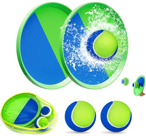 EHIOG Klettballspiel - Klettballspiel für Kinder ab 3 4 5 6, Klettballspiel Klettball Set mit 2 Fangscheiben 2 Klettball,Outdoor Draußen Strand Wasserdicht Spielzeug Spiele