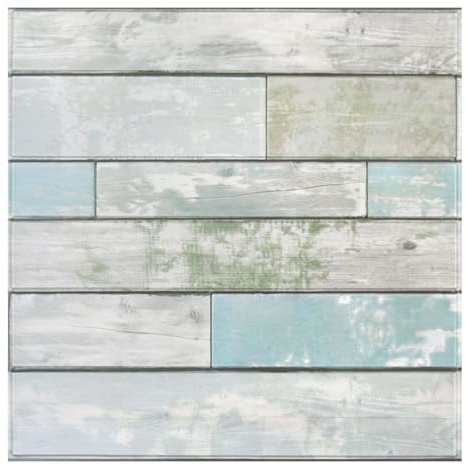 Commomy 10 Pièces Panneaux Muraux 3D Autocollant Aspect Bois, 30 x 30 cm, PVC Planches Murales Imitation Bois Mur Revêtement pour Salon, Chambre à coucher, Cheminée