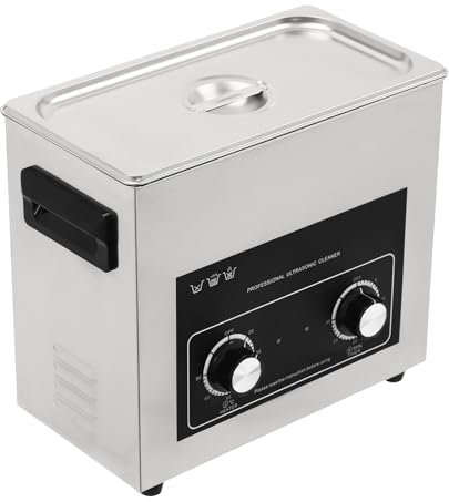 Industrial Ultrasonic Cleaner Cleaning Machine Stainless Steel Heated Professional Jewelry Dental Large Capacity Denture Eyeglass Parts Digital Knob Timer Control Rust Removal High Power 180W 6.5L