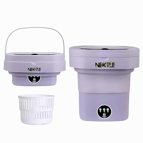 Nektle Mini machine à laver portable pliable de 12 L (24 x 24 x 33 cm), 36 W, compacte et légère, idéale pour les voyages, le camping, les petits espaces, clavier étanche, économe en énergie (violet)