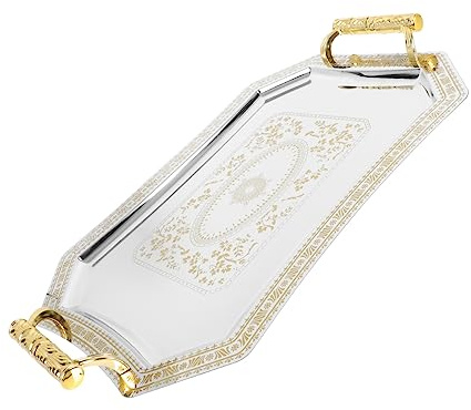 VERDANVERSE Bandeja Diseño Europeo Retro para Servir Dorada de Acero Inoxidable Soporte Decorativo y Almacenamiento Adecuado para Bodas y Mesas de Postres