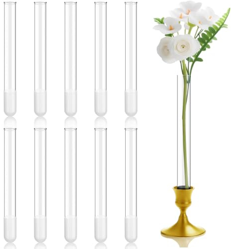 Ninehaoou 10 Pack 7.9 Glass Bud Vase Taper Candle Holder's Bud Vase for Flower Candlestick Sizes from 22mm to 27mm Adjustable Designed Specially for Taper Candle Holder for Tablescapes, Wedding Decor