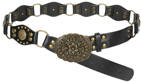 SUOSDEY Western Belts for Women Vintage Cowgirl Rivet Leather Belt Y2K Punk Waist Belt for Jeans Dress Pants