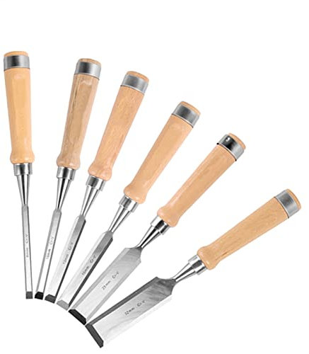 Mxxephemer 6-teiliges 8-32-mm-Holzmeißel-Set, Tischlerwerkzeuge, Flache Holzmeißel, Schnitzmesser, FES-Holzarbeiter-Sohle, Schnitzwerkzeug