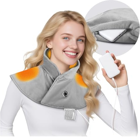 Kabellos Nacken WäRmekissen mit Abschaltautomatik, Kann Eine Powerbank Aufnehmen, ÜBerhitzungsschutz NackenwäRmer mit 3 Temperaturstufen, Geschenke für MüTter, Frauen, Mama, Papa