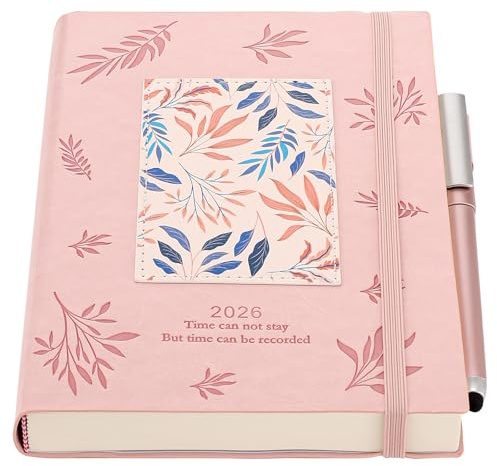 Terminplaner 2026 A5, Seite pro Tag, Hardcover-Organizer, Tagesplaner, Januar 2026 bis Dezember 2026, Wochen- und Monatsplaner mit Stift, Aufklebern, Rosa 2026, A5