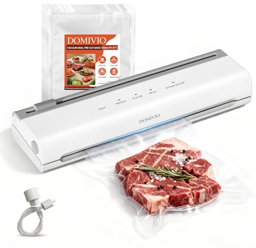 6-in-1 Vacuum Sealer Machine, 65kPa Fast-Compact Vac Pack Machine with 20 Vacuum Seal Bags, Built-in Cutter & Accessory Hose for Sous Vide Cooking, Dry & Moist Food Preservation