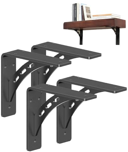 MouMouPurr 6x5 Inch Shelf Brackets, Heavy Duty Metal Mantel Brackets Set of 4 for Fireplace, Countertop Support, Right Angle Bracket 1000 lbs Load Capacity