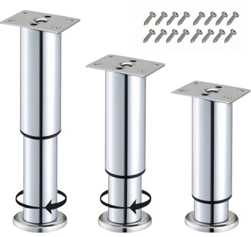 ID Dinkel Möbelfüße verstellbar 18-33cm (4 Stück) Metall Chrom-glänzend Ø38mm Schrankfüße höhenverstellbar für Schrank, Sofa, Bett, Tisch & Regale